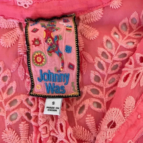 Johnny Was Malfi Salmon eyelit boho mini dress - Picture 6 of 12